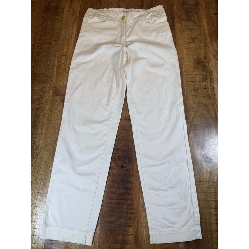 Berenice Paris Womens FR 34 XS Ivory Cotton Stretch Straight Leg Pants